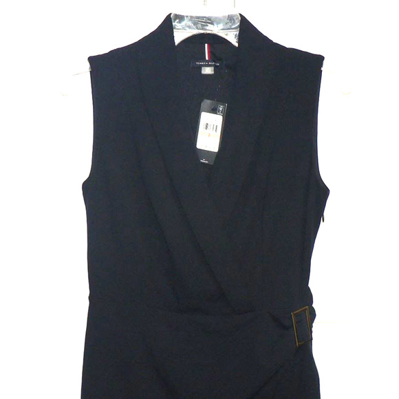 Tommy Hilfiger Woman's Faux Wrap Collared Sleeveless Buckle Dress in Navy 2 $119 - Picture 3 of 4